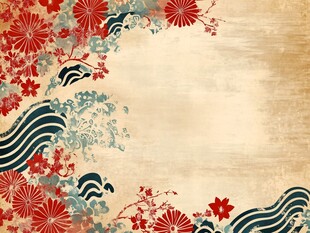 日式和风花卉海浪背景图