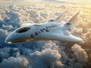 未来概念飞行器翱翔云端