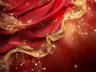 红绸金粉梦幻背景图