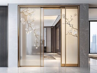 中式艺术玻璃推拉门设计