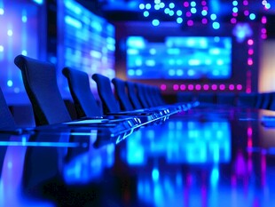 科技会议室的梦幻灯光场景