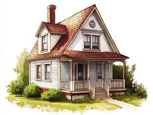 复古风独栋小木屋插画