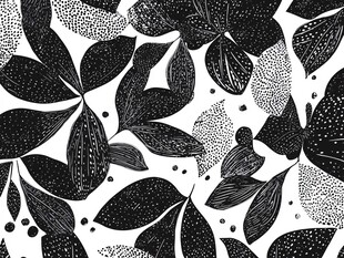 黑白手绘叶片花纹图案