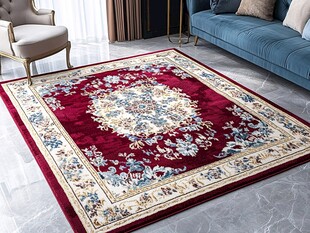 欧式奢华风红色花纹地毯