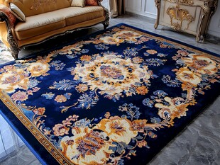 欧式奢华风蓝色花纹地毯