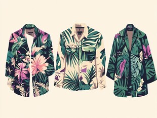 三款热带风情印花衬衫