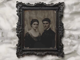 复古相框中的黑白双人照