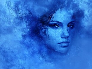 梦幻蓝调女性抽象艺术肖像