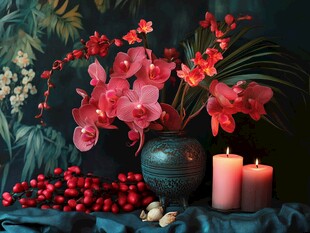 红兰烛影下的静谧静物