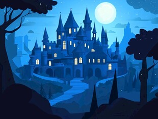 月夜下的梦幻神秘城堡