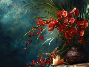 红兰雅韵 花瓶绿植烛光之美