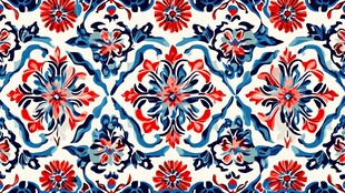 蓝红花卉图案精美纹理