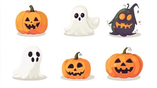 可爱万圣节南瓜与幽灵形象