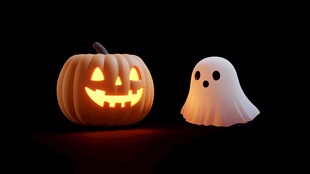 南瓜灯与幽灵的万圣节组合