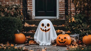 门前幽灵与南瓜迎万圣节