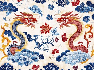 双龙戏莲中式传统图案