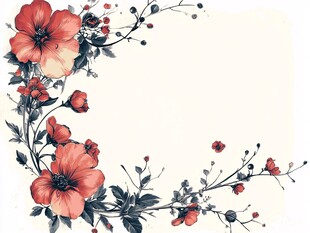 手绘红花朵角隅装饰图案