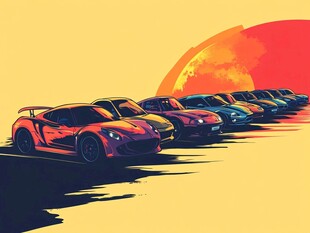 夕阳下的炫酷跑车队列