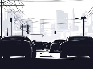 城市道路上的车辆与电线