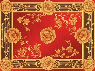 中式红底金色花卉装饰图案