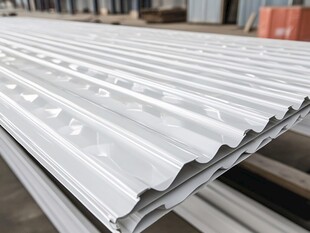 白色波纹金属板材特写