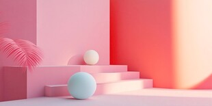 梦幻粉色空间中的几何元素