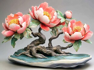 陶瓷牡丹摆件 精致典雅