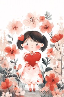 怀抱爱心的烂漫花朵女孩