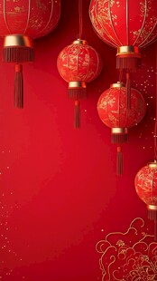喜庆红灯笼装点中国红背景