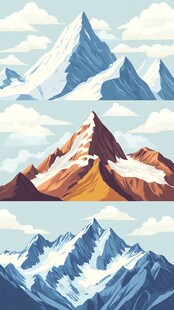 三色风格壮美山脉插画