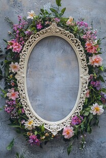 花卉环绕的复古椭圆镜框