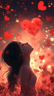 仰望爱心的浪漫少女
