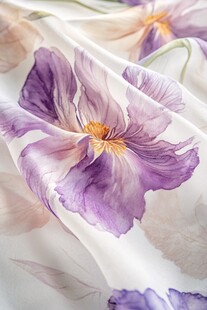 紫色花卉印花丝绸面料