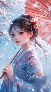 古风少女持伞赏樱图