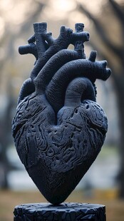 黑色心脏雕塑 细节精致
