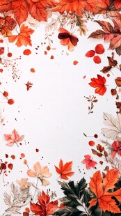 秋日枫叶花卉边框背景图