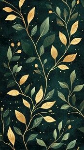 深绿背景金色叶片植物图案
