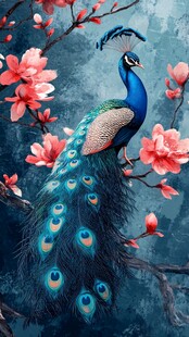 孔雀栖于繁花枝头