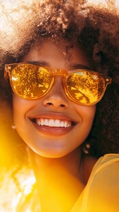 阳光笑容下的时尚墨镜女孩