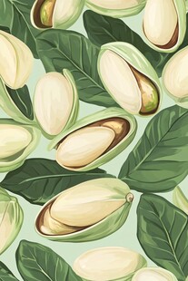 开心果与绿叶的清新图案