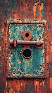 老旧生锈的金属门锁装置