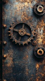 生锈齿轮附于斑驳金属面