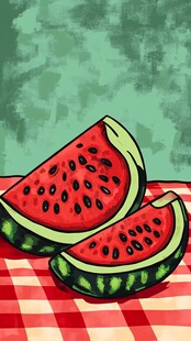 夏日桌布上的两块西瓜