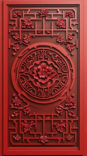 中式红色雕花精致木板