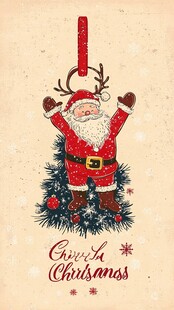 圣诞老人立于圣诞树旁贺圣诞