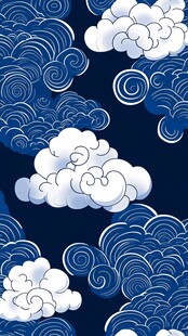 中式蓝白祥云海浪纹样