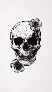 骷髅头与花朵纹身图案