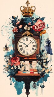 复古花卉装饰挂钟艺术画