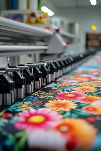 数码印花机正在印制多彩花布