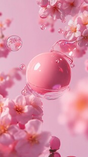 梦幻粉樱下的灵动粉球